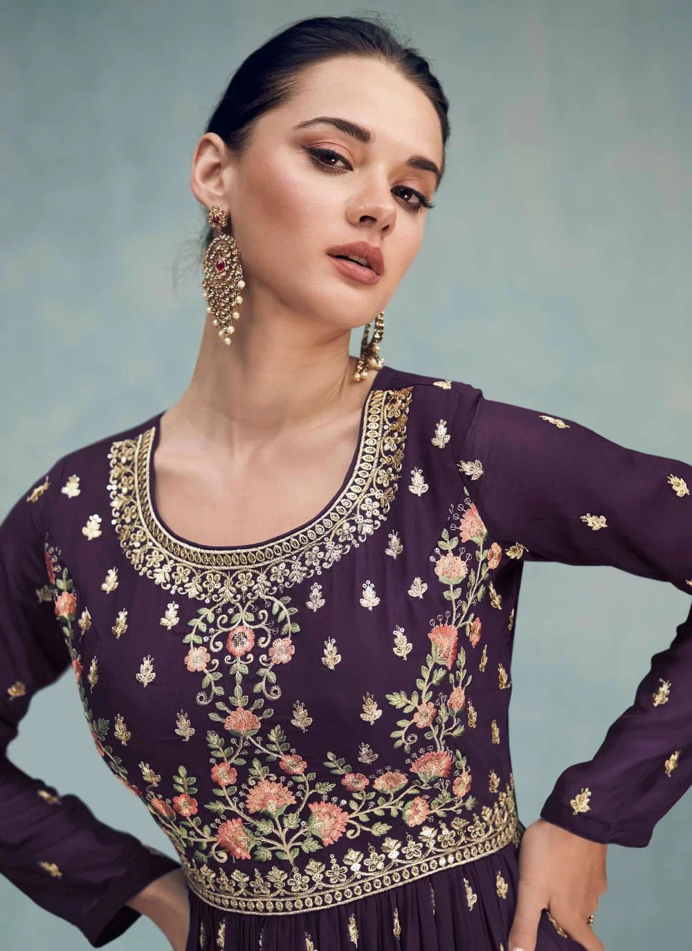 Floral Dark Purple ACNP - Indian Dress House 786