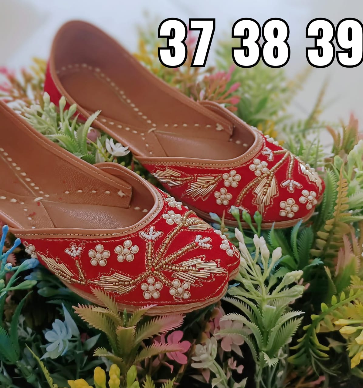 Floral Gold & Red Jutti - Indian Dress House 786