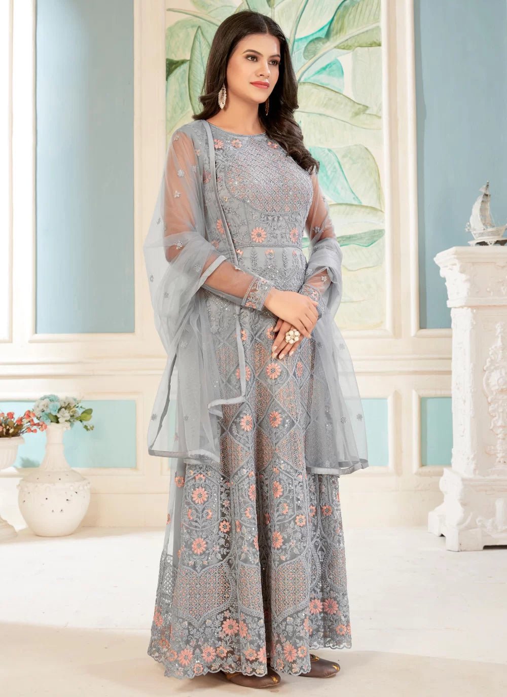Floral Grey SWG - Indian Dress House 786