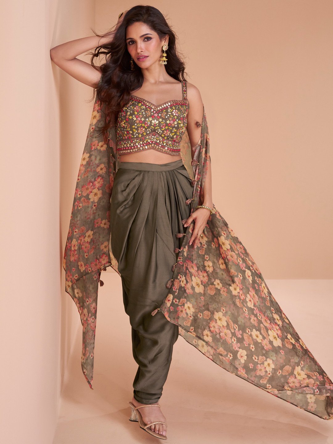 Floral Metallic Brown SYPD - Indian Dress House 786