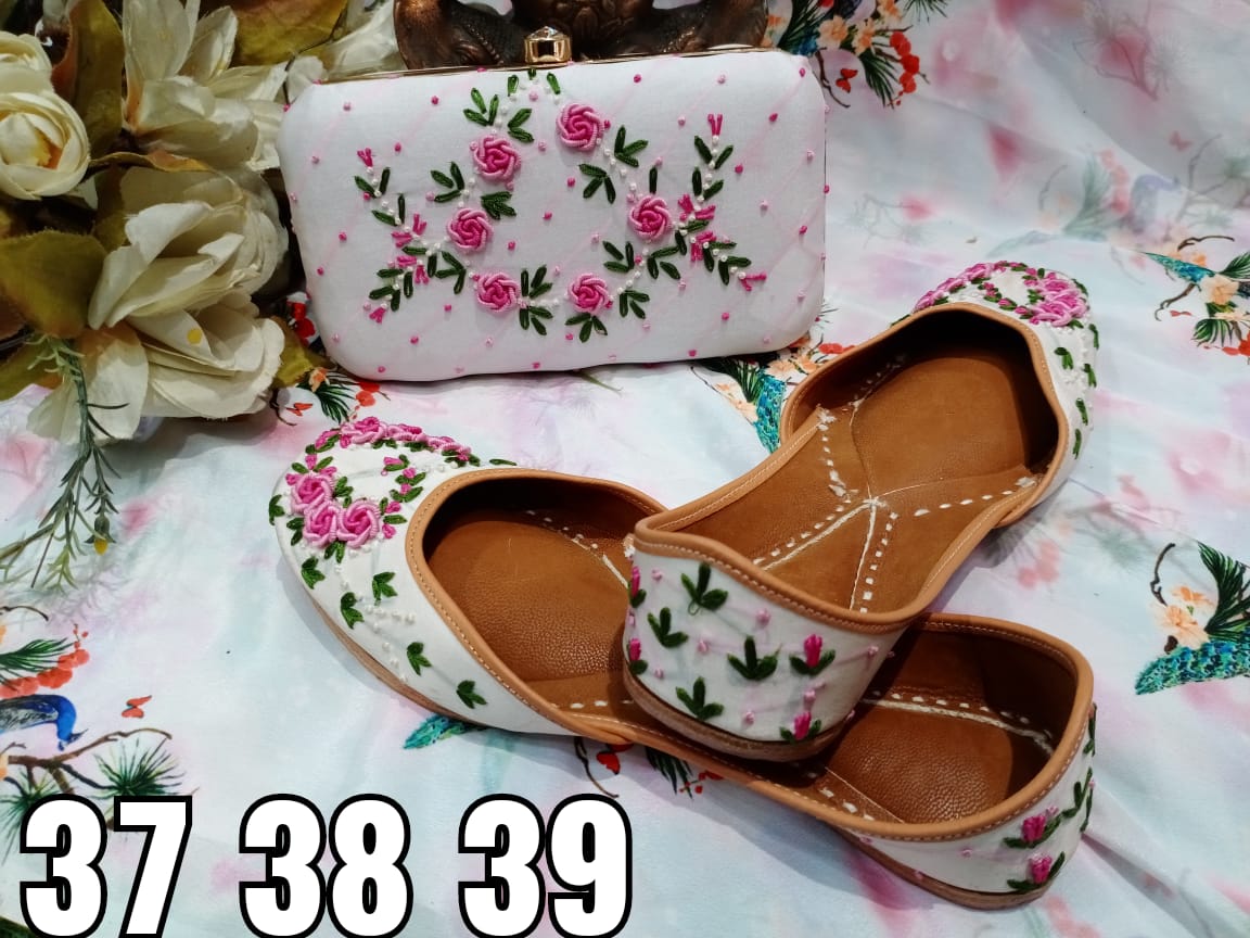 Floral Pink& White Combo Juttis - Indian Dress House 786