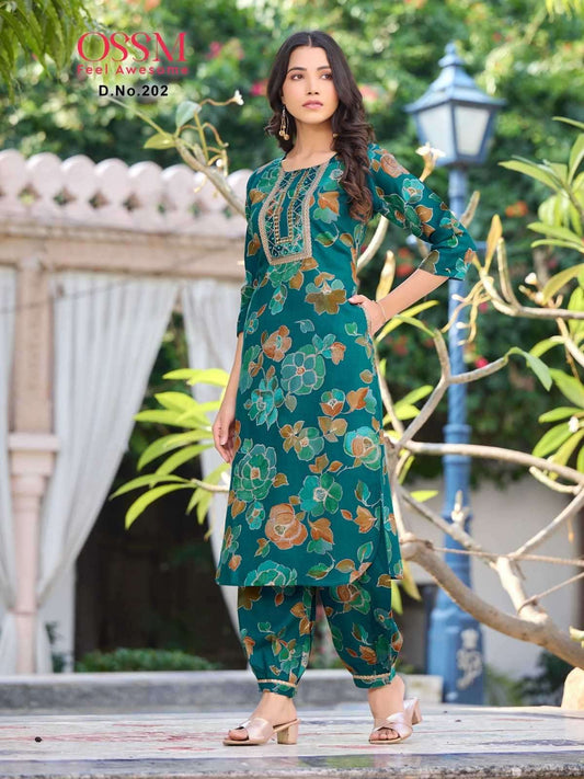 Floral Teal OSM 202 FVD - Indian Dress House 786