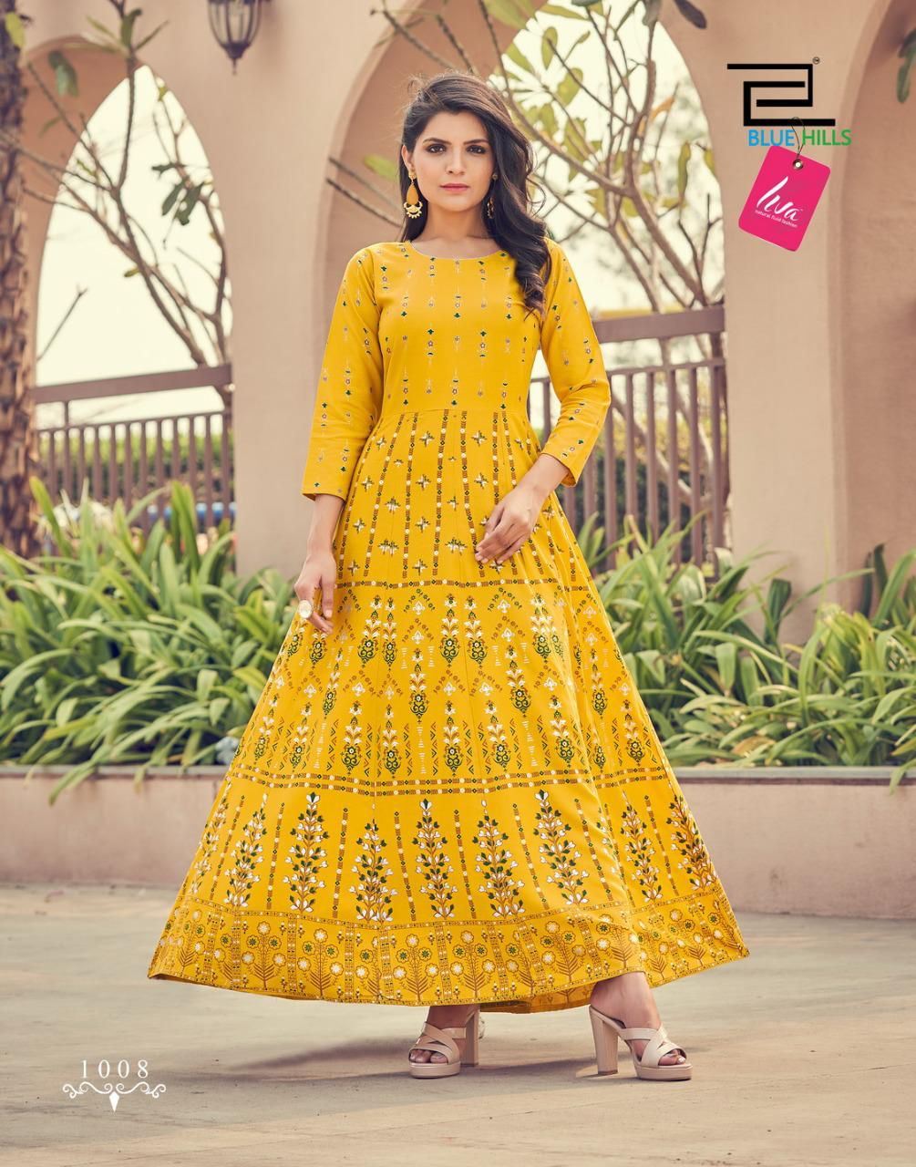 Floral Yellow BH 1008 FVD - Indian Dress House 786