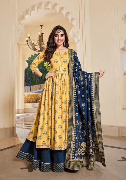 Floral Yellow & Blue KST 1007 FVD - Indian Dress House 786