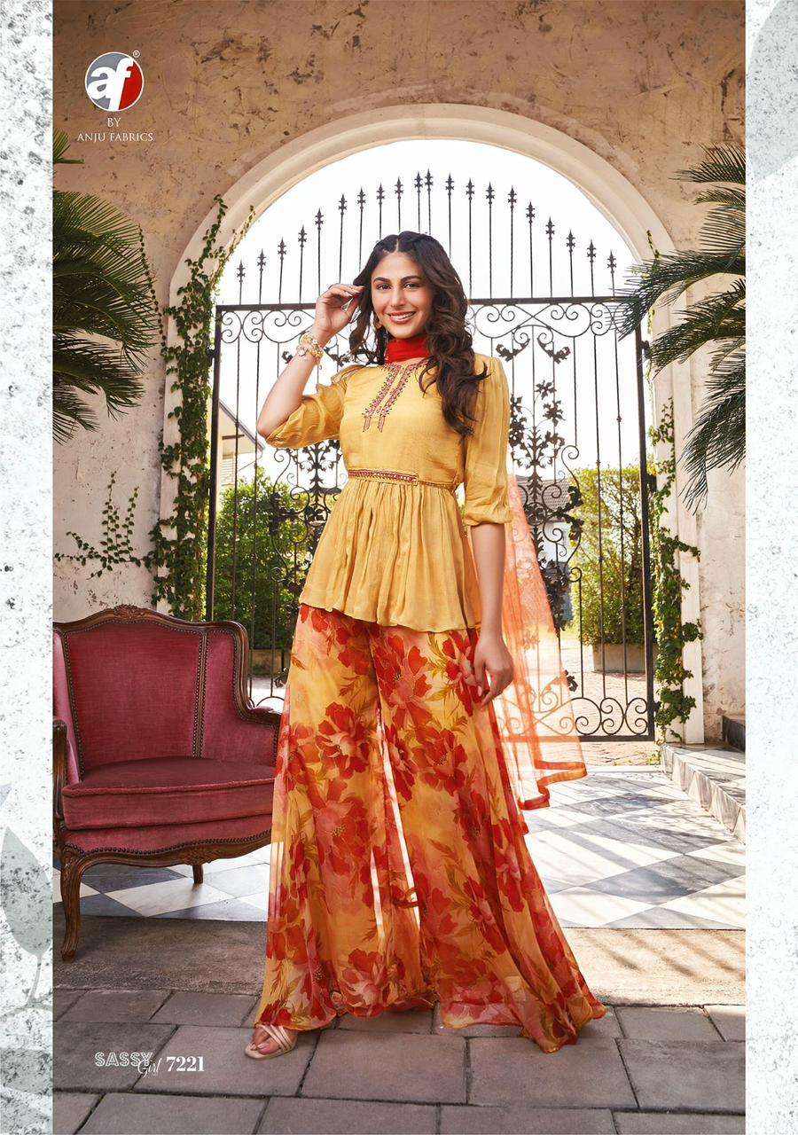 Floral Yellow & Orange AFSG 7221 FVD - Indian Dress House 786