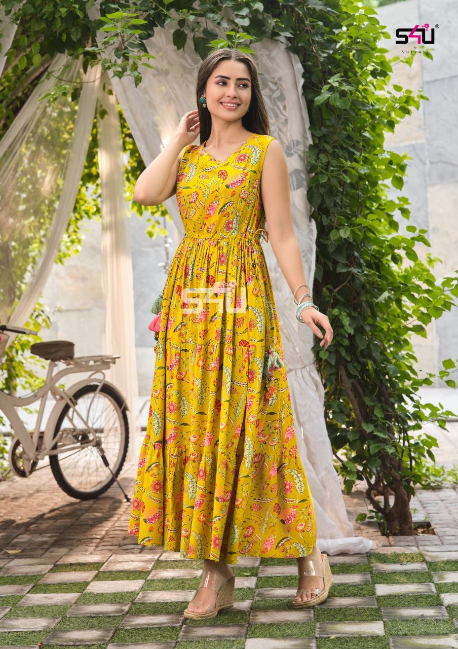 Floral Yellow S4UWP 02 FVD - Indian Dress House 786