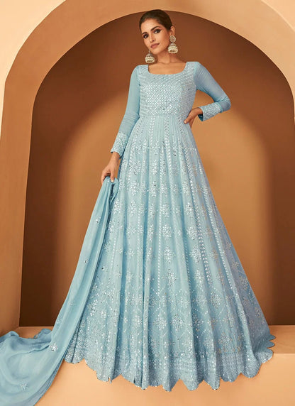 Gorgeous Baby Blue SYAR - Indian Dress House 786