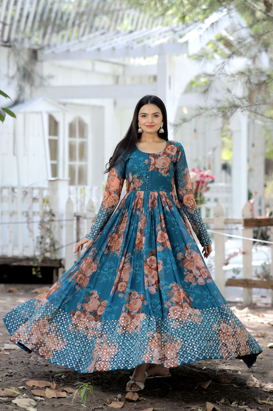 Gorgeous Blue Floral NC - Indian Dress House 786