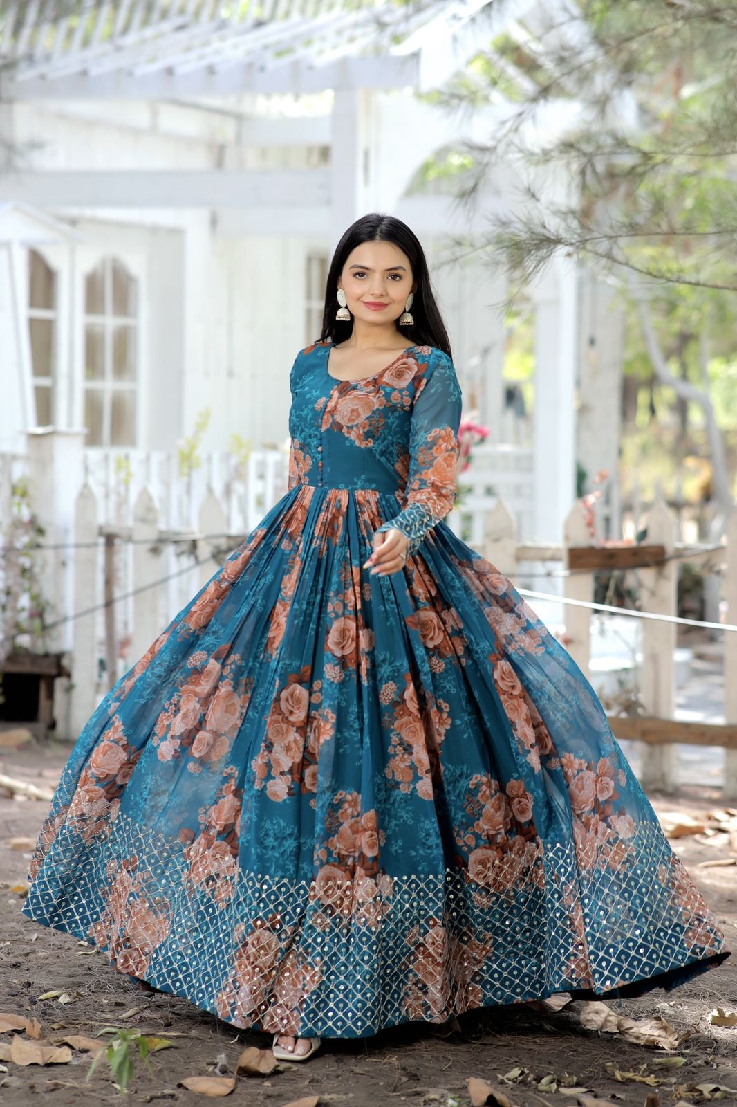 Gorgeous Blue Floral NC - Indian Dress House 786