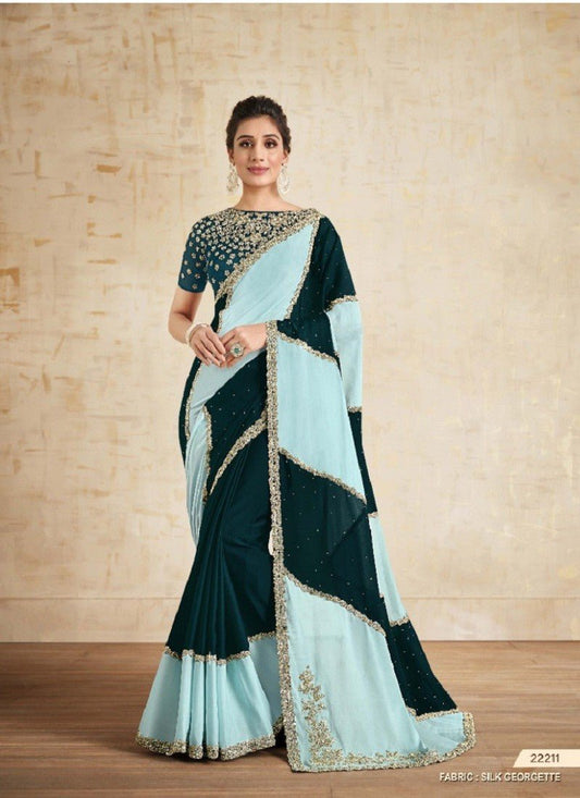 Gorgeous Blue Sq MMA Saree - Indian Dress House 786