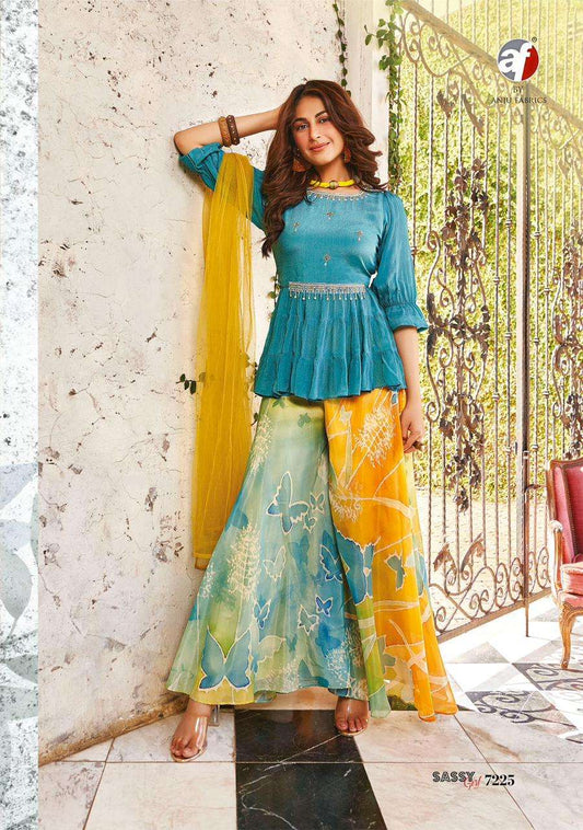Gorgeous Blue & Yellow AFSG 7225 FVD - Indian Dress House 786