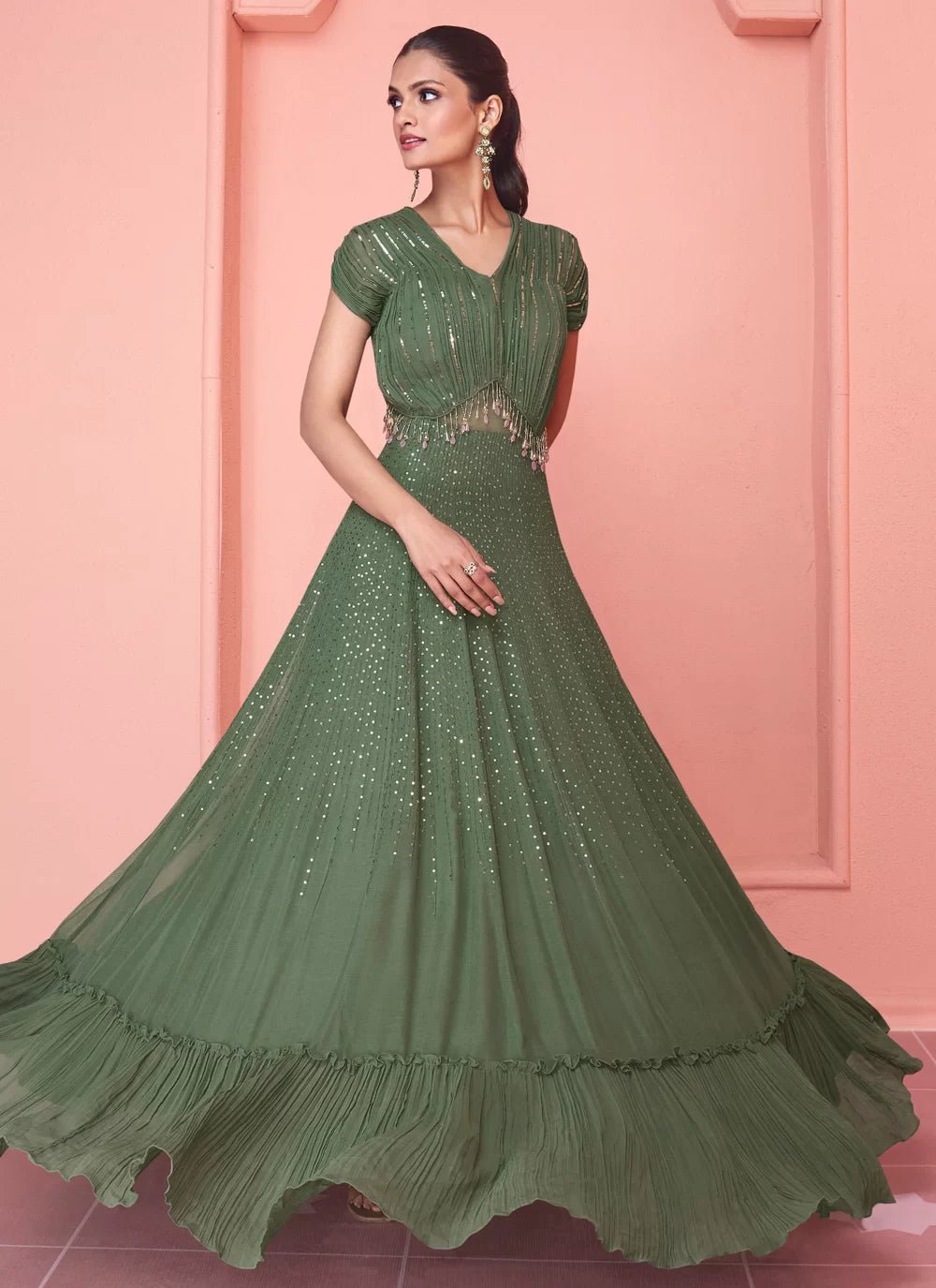 Gorgeous Dark Olive Green SYK Indian Dress House 786