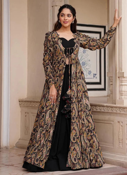 Gorgeous Floral Black Printed PRL Indo - Indian Dress House 786