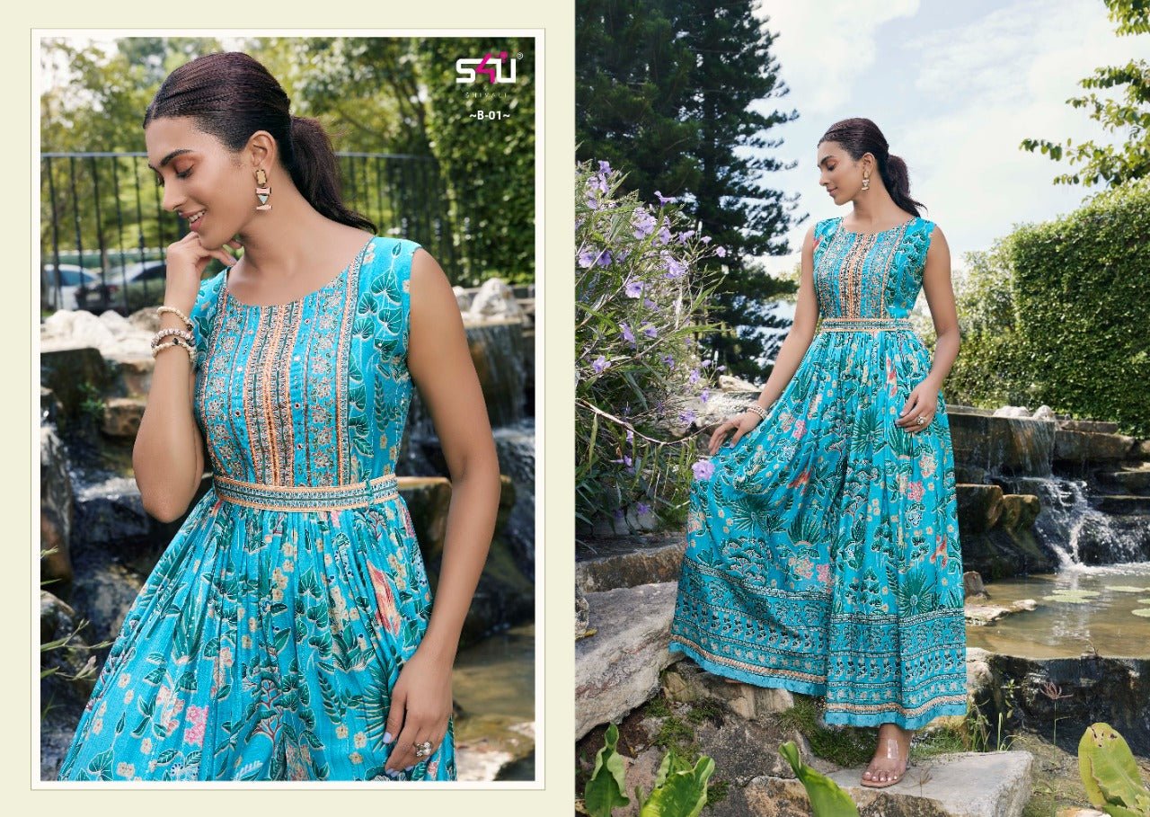 Gorgeous Floral Blue S4B 01 FVD - Indian Dress House 786