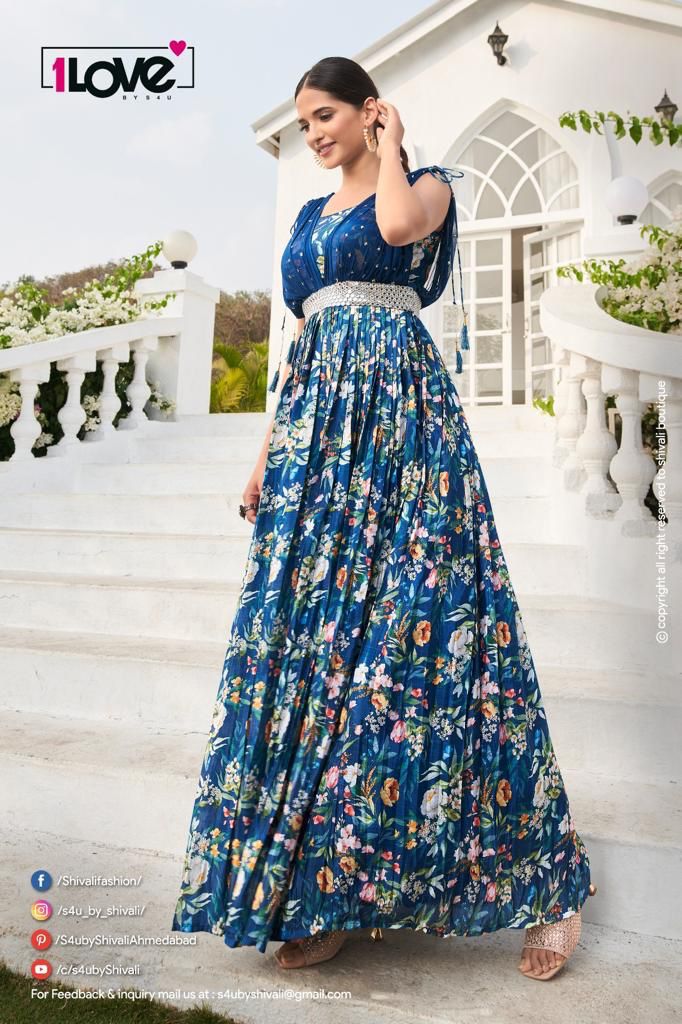 Gorgeous Floral Blue S4UR RG 04 FVD - Indian Dress House 786
