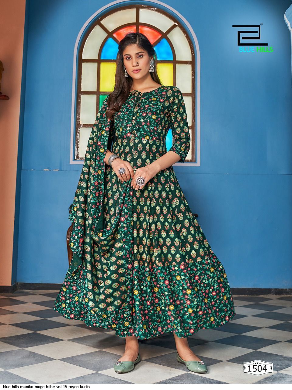 Gorgeous Floral Green BHM 1504 FVD - Indian Dress House 786