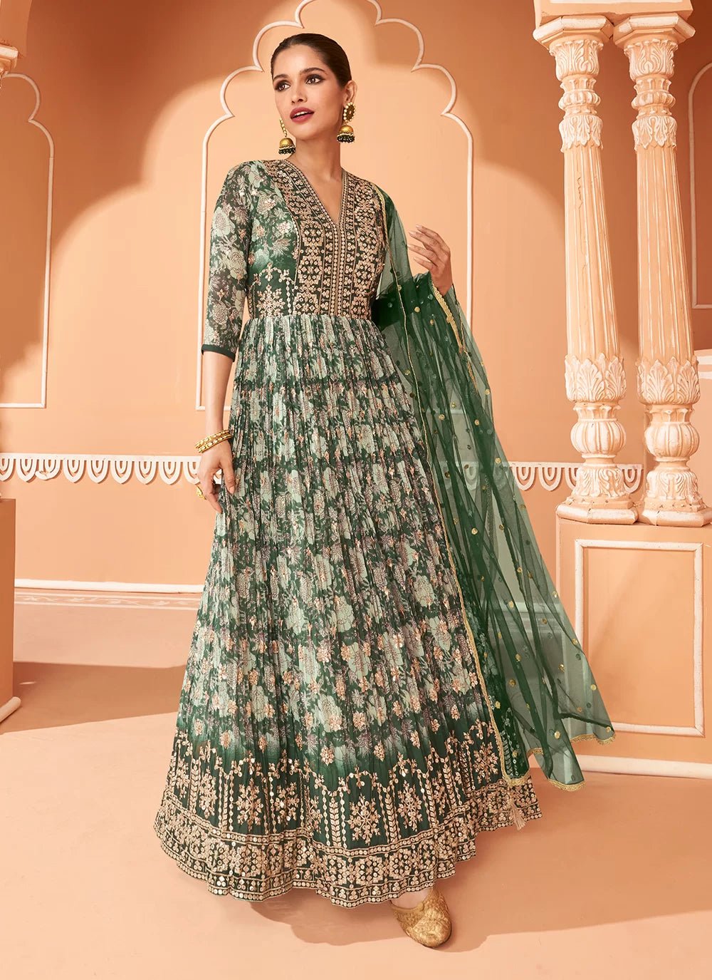 Gorgeous Floral Green SSS - Indian Dress House 786