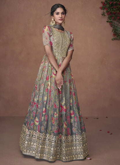Gorgeous Floral Grey SYNR - Indian Dress House 786