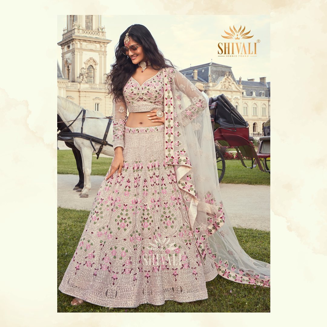 Gorgeous Floral Pastel SHI Gold Lengha - Indian Dress House 786