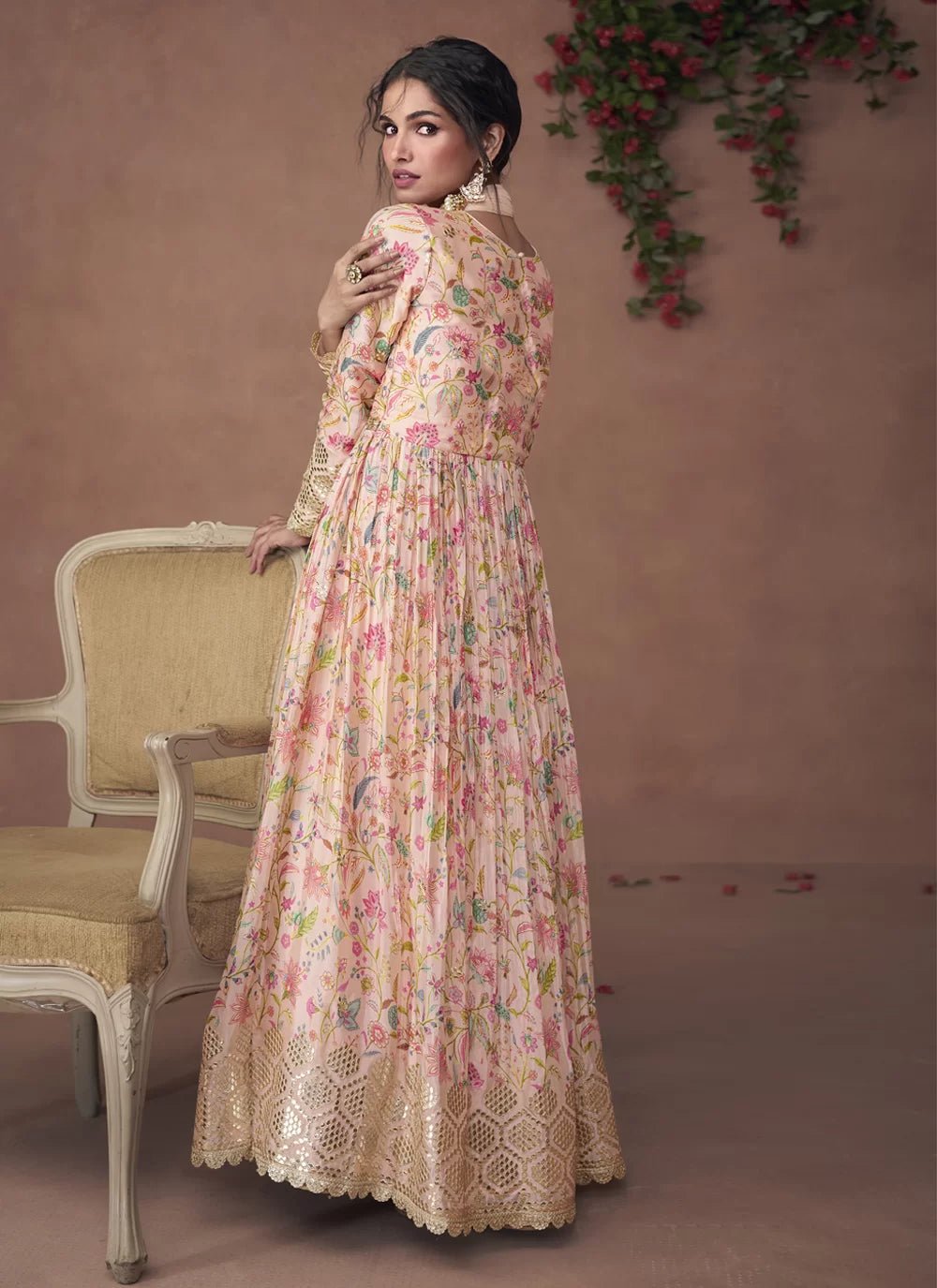 Gorgeous Floral Peach SYNR - Indian Dress House 786