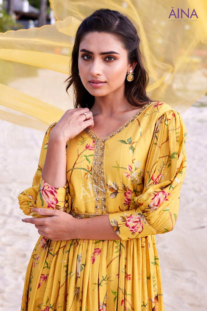 Gorgeous Floral Yellow MKSU 05 KT - Indian Dress House 786