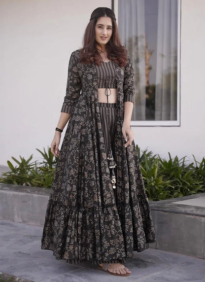 Gorgeous Grey Floral PRL INDO - Indian Dress House 786