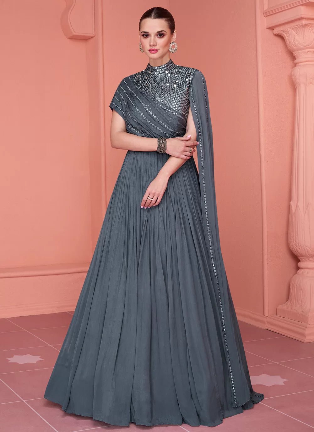 Gorgeous Midnight Blue Grey SYK - Indian Dress House 786