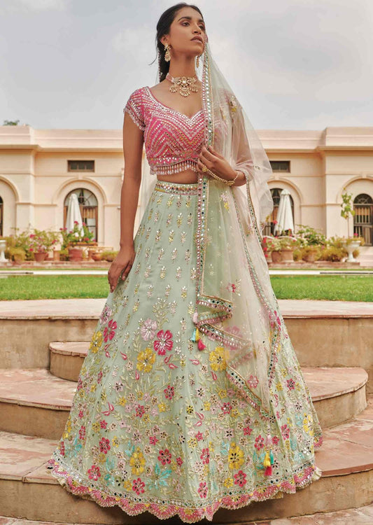 Gorgeous Mint Green & Pink SHIL - Indian Dress House 786
