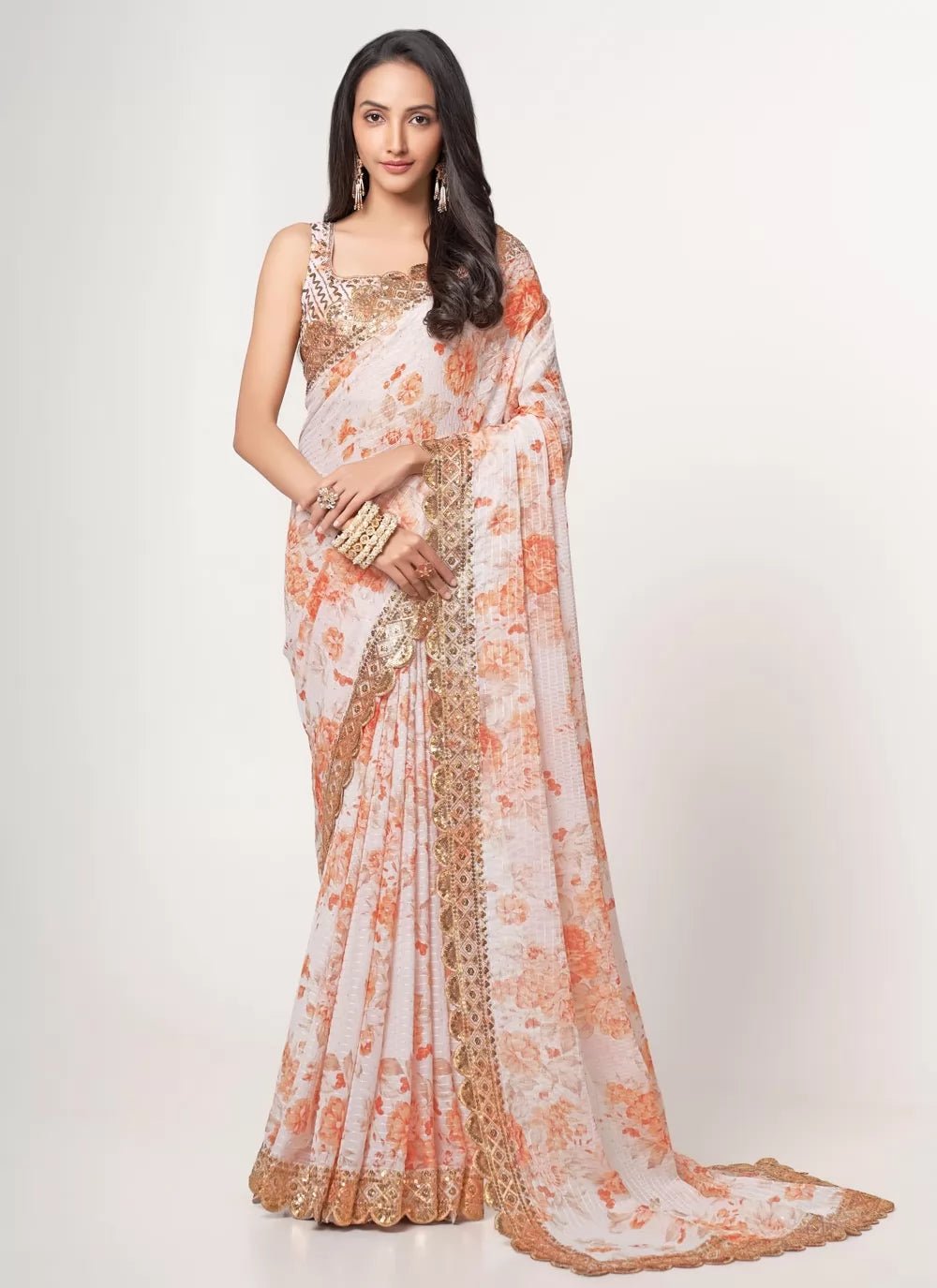 Gorgeous Off White Floral ZCS - Indian Dress House 786