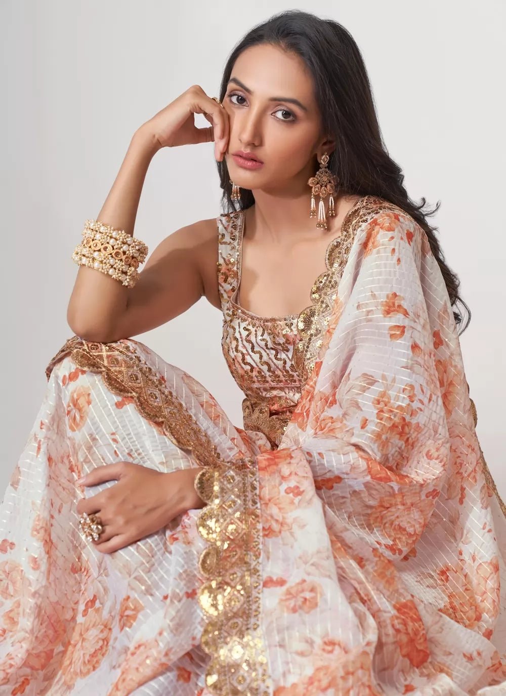 Gorgeous Off White Floral ZCS - Indian Dress House 786