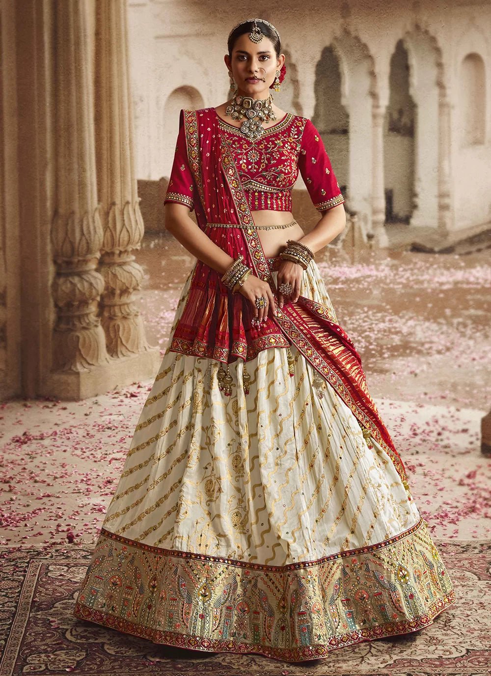 Gorgeous Off White & Red RWL - Indian Dress House 786