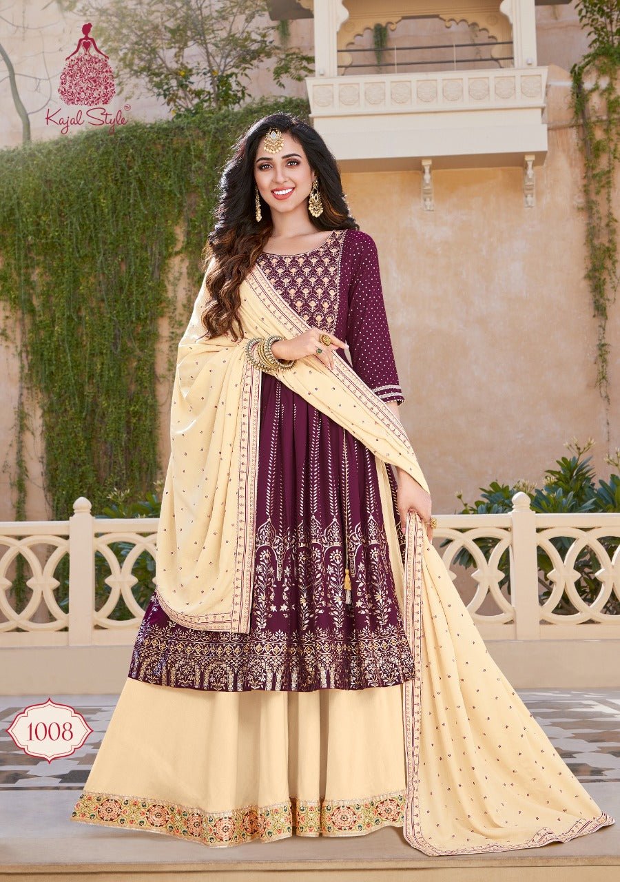 Gorgeous Purple & Cream KST1008 FVD - Indian Dress House 786