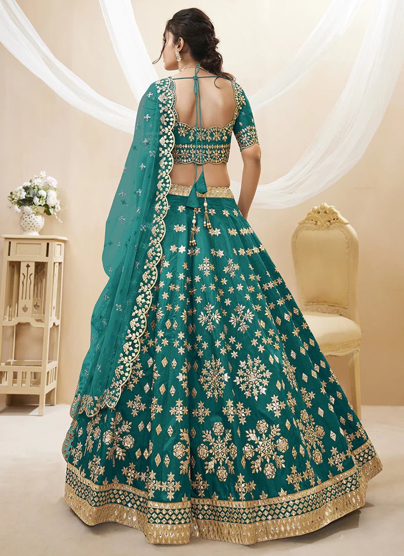 Gorgeous Teal & Gold ZCA - Indian Dress House 786