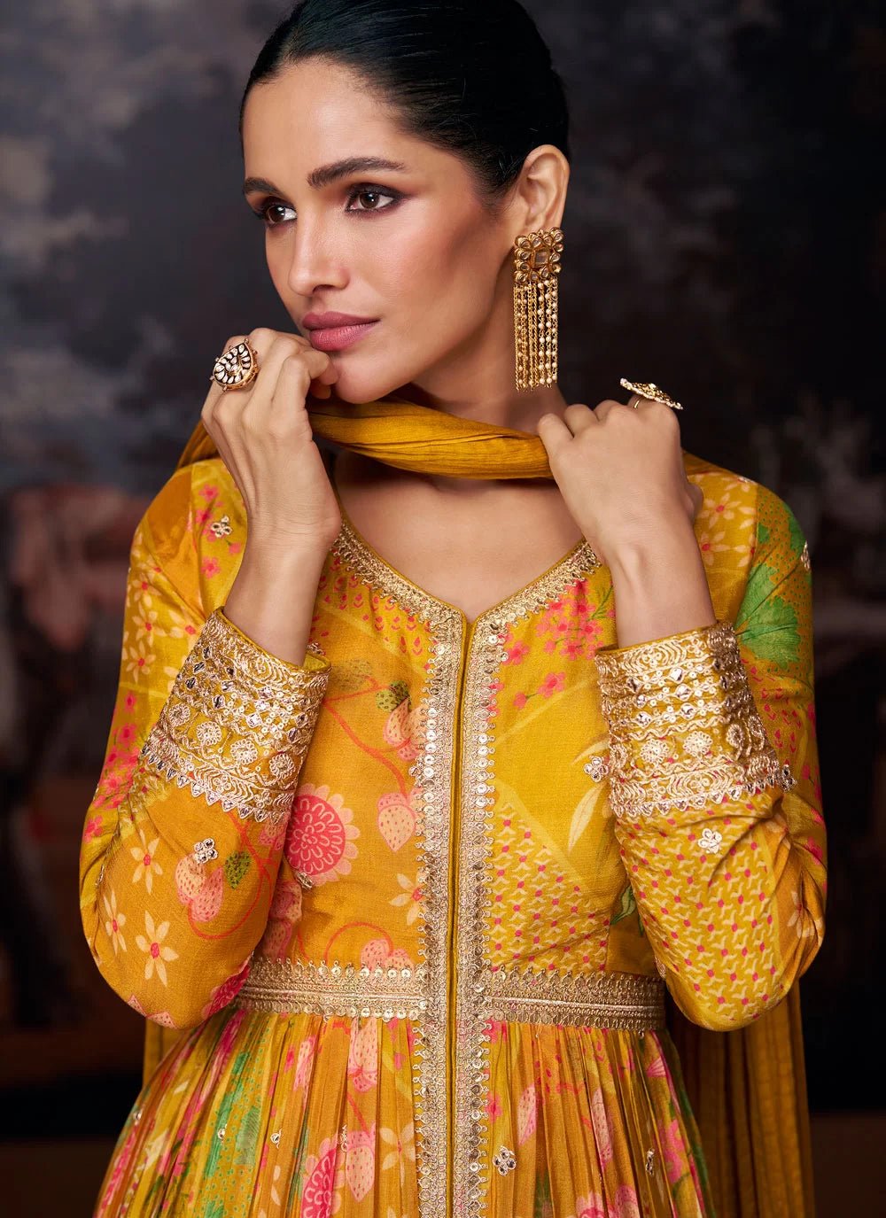 Gorgeous Yellow Floral SYNZ - Indian Dress House 786