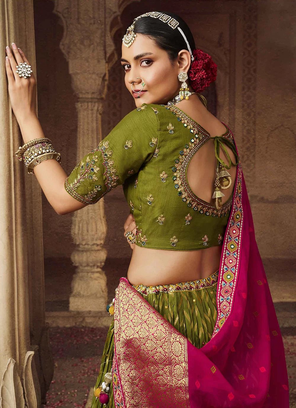 Mendhi Green & Pink RWL - Indian Dress House 786