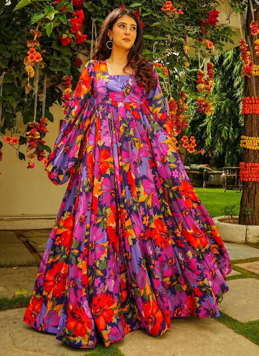 Multi Color Floral G Printed PRL FVD - Indian Dress House 786
