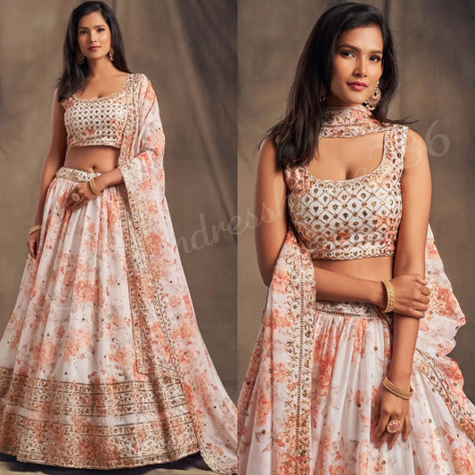Off White Floral AD Lengha - Indian Dress House 786