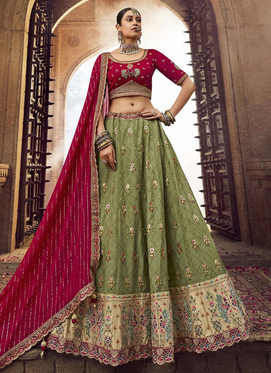 Pastel Mendhi Green & Red RWL - Indian Dress House 786