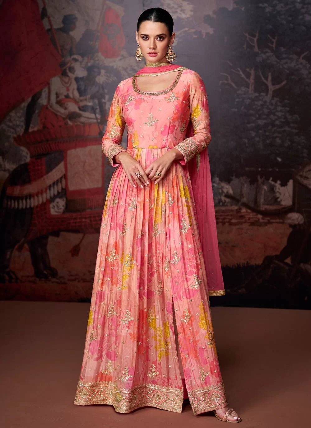 Pastel Pink Floral SYNZ - Indian Dress House 786