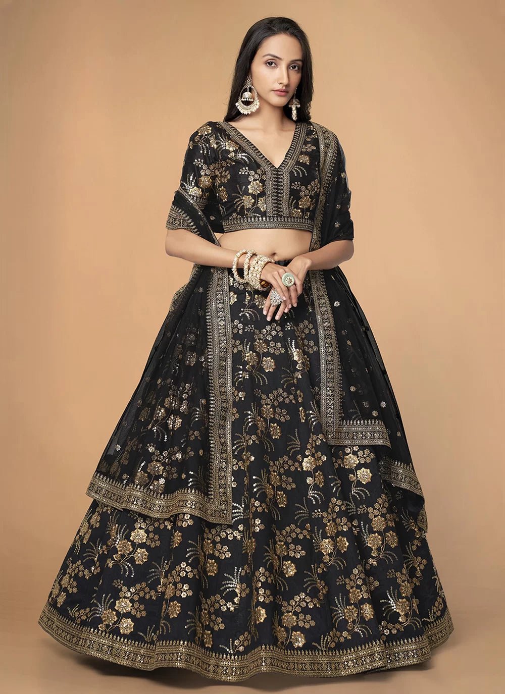 Ravishing Black & Gold ZHML - Indian Dress House 786