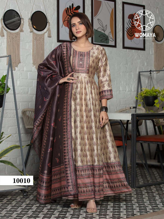 Silky Beige & Brown 100010 FVD - Indian Dress House 786