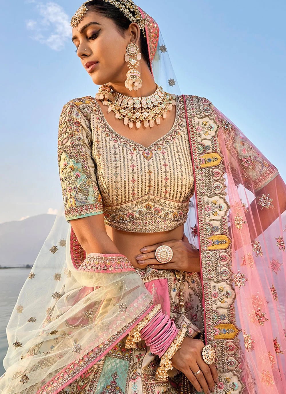 Stunning Cream & Gold Bridal ANARL - Indian Dress House 786