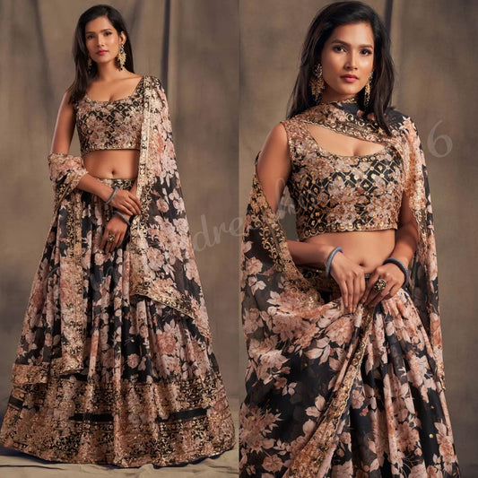 Stunning Floral Black AD - Indian Dress House 786