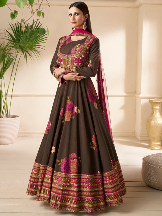Stunning Floral Brown SYKH - Indian Dress House 786