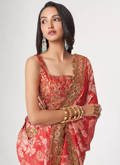 Stunning Floral Red ZCS - Indian Dress House 786