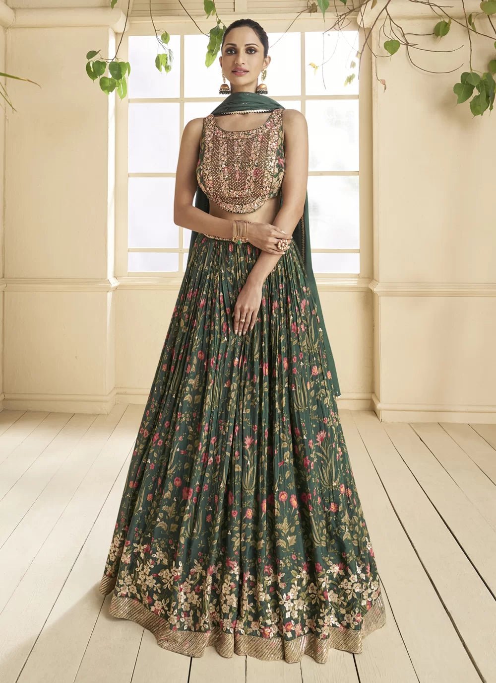 Stunning Green Floral SYRL - Indian Dress House 786