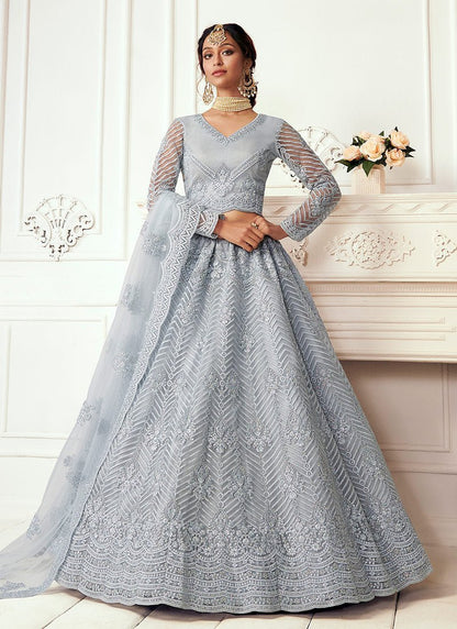 Stunning Grey Blue ABLP - Indian Dress House 786