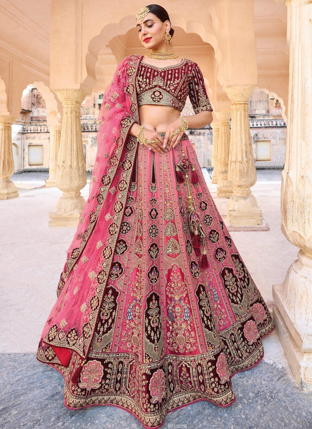 Stunning Maroon & Salmon Pink RRL - Indian Dress House 786