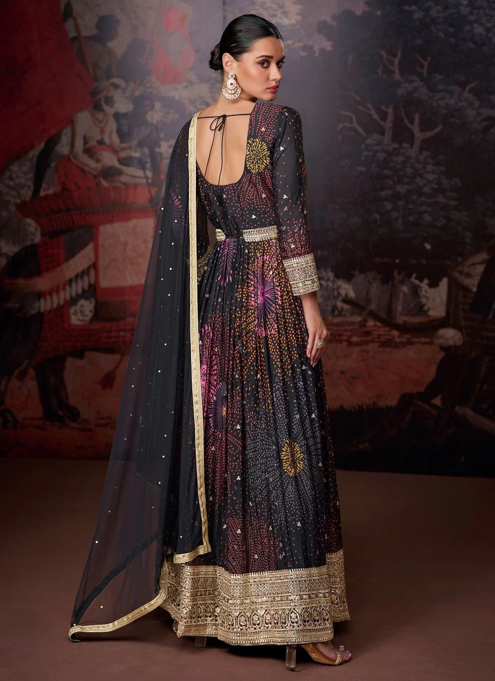 Stunning Multi Color Black SYNZ - Indian Dress House 786