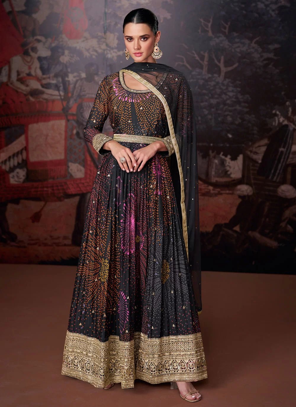 Stunning Multi Color Black SYNZ - Indian Dress House 786